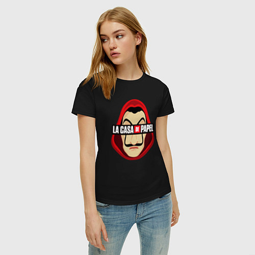 Женская футболка БУМАЖНЫЙ ДОМ МАСКА С ЛОГОТИПОМ СЕРИАЛА / Черный – фото 3