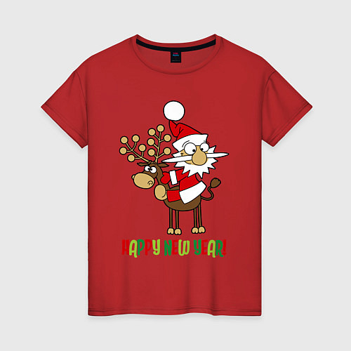 Женская футболка Happy New Year: Санта на олене / Красный – фото 1