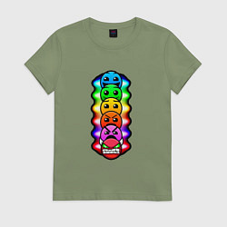 Футболка хлопковая женская Geometry Dash: Smiles, цвет: авокадо