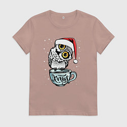 Футболка хлопковая женская X-mas Owl, цвет: пыльно-розовый