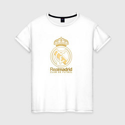 Футболка хлопковая женская Real Madrid gold logo, цвет: белый