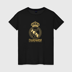 Футболка хлопковая женская Real Madrid gold logo, цвет: черный