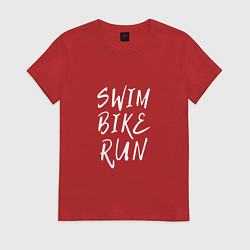 Футболка хлопковая женская SWIM BIKE RUN, цвет: красный