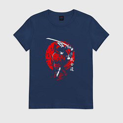 Футболка хлопковая женская САМУРАЙ С МЕЧОМ MOTO SAMURAI KATANA JAPAN, цвет: тёмно-синий