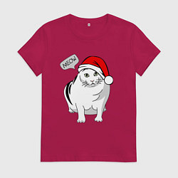 Футболка хлопковая женская НОВОГОДНИЙ КОТ БЕНДЕР МЕМ, цвет: маджента