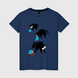 Футболка хлопковая женская Коты и молоко, цвет: тёмно-синий