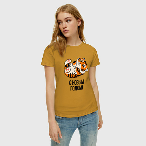 Женская футболка С Новым годом 2022 год тигра / Горчичный – фото 3