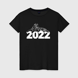 Футболка хлопковая женская Новогодний тигр 2022 White, цвет: черный