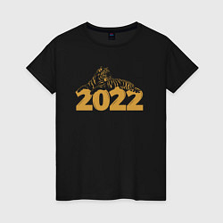 Футболка хлопковая женская Gold - Новогодний Тигр 2022, цвет: черный
