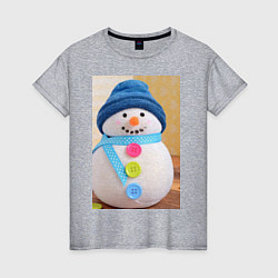 Футболка хлопковая женская Счастливый снеговичок, цвет: меланж