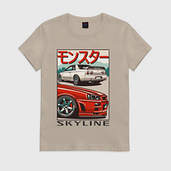 Футболка хлопковая женская Nissan Skyline Ниссан Скайлайн, цвет: миндальный