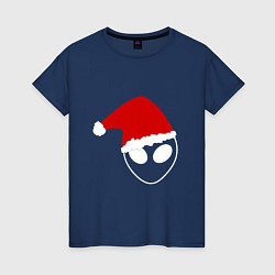 Футболка хлопковая женская Alien Santa Claus, цвет: тёмно-синий