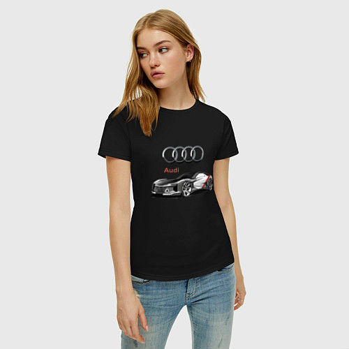 Женская футболка Ауди - автоспорт концепт эскиз / Черный – фото 3