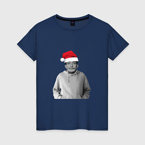 Женская футболка Дед Мороз Сальвадор Дали в шапке / Тёмно-синий – фото 1