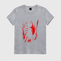 Футболка хлопковая женская ВЕДЬМАК И ПЛОТВА, РУНЫ, БРЫЗГИ КРАСОК, цвет: меланж