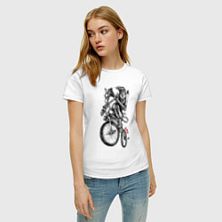 Футболка хлопковая женская Skeleton on a cool bike, цвет: белый — фото 2
