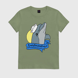 Женская футболка Дельфин на фоне солнца