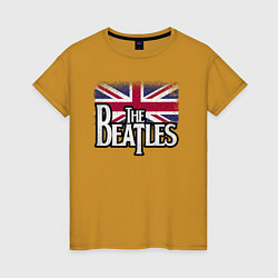 Футболка хлопковая женская The Beatles Great Britain Битлз, цвет: горчичный