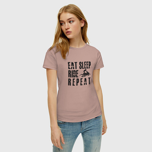 Женская футболка Eat, sleep, ride, repeat / Пыльно-розовый – фото 3