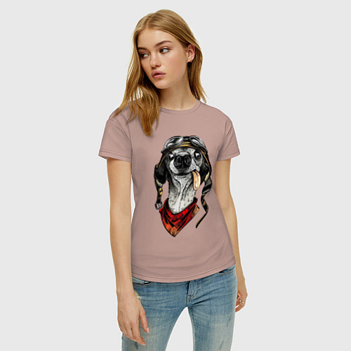 Женская футболка Biker dog / Пыльно-розовый – фото 3
