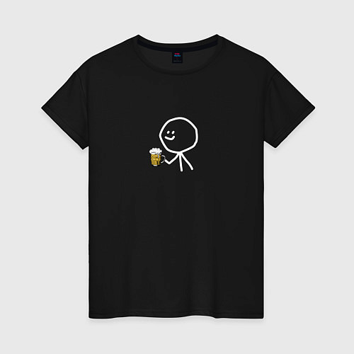 Женская футболка Человечек с пивом для двоих / Черный – фото 1