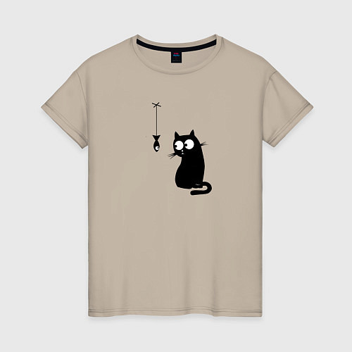 Женская футболка Котик и рыбка / Миндальный – фото 1
