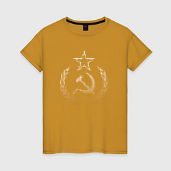 Футболка хлопковая женская Символы СССР стиль полутон, цвет: горчичный
