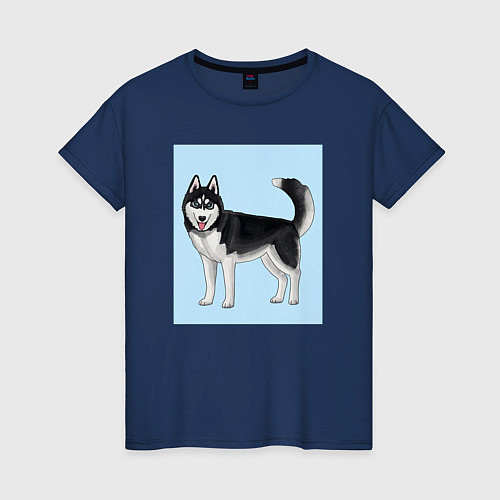 Женская футболка Сибирский хаски собака / Тёмно-синий – фото 1
