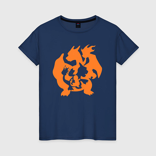 Женская футболка Эволюция Покемона Чармандер / Тёмно-синий – фото 1