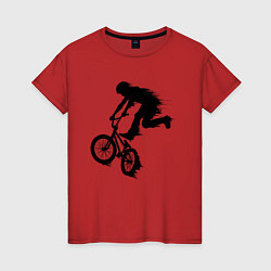 Футболка хлопковая женская ВЕЛОСПОРТ BMX Racing ВЕЛОСИПЕДИСТ, цвет: красный