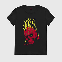 Футболка хлопковая женская Горящий череп!, цвет: черный