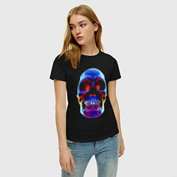 Футболка хлопковая женская Cool neon skull, цвет: черный — фото 2
