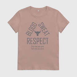 Футболка хлопковая женская Кровь Пот Уважение Скала, цвет: пыльно-розовый
