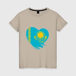Футболка хлопковая женская Сердце - Казахстан, цвет: миндальный