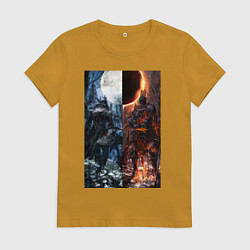 Футболка хлопковая женская Dark Souls x Bloodborne Дарк Соулс, цвет: горчичный
