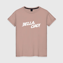 Футболка хлопковая женская БУМАЖНЫЙ ДОМ, BELLA CIAO!, цвет: пыльно-розовый