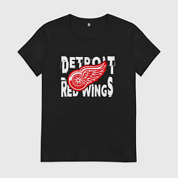 Футболка хлопковая женская Детройт Ред Уингз Detroit Red Wings, цвет: черный