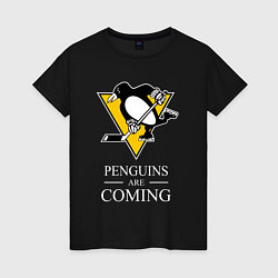 Футболка хлопковая женская Penguins are coming, Pittsburgh Penguins, Питтсбур, цвет: черный
