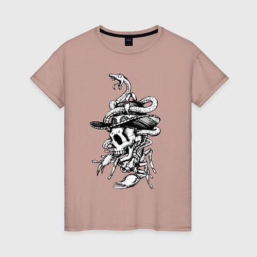 Женская футболка Череп, скорпион и змея / Пыльно-розовый – фото 1