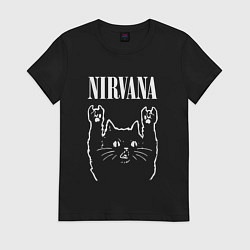 Футболка хлопковая женская Nirvana Rock Cat, НИРВАНА, цвет: черный