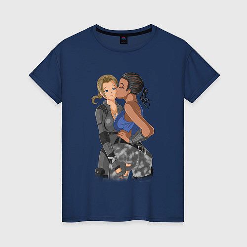 Женская футболка Two girls by sexygirlsdraw / Тёмно-синий – фото 1