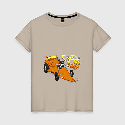 Женская футболка Заяц на морквобиле / Миндальный – фото 1