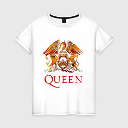 Футболка хлопковая женская Queen, логотип, цвет: белый