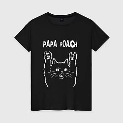Футболка хлопковая женская Papa Roach Рок кот, цвет: черный