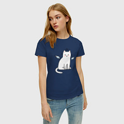 Футболка хлопковая женская КОТИК АНГЕЛ CAT ANGEL, цвет: тёмно-синий — фото 2