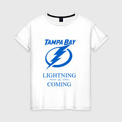 Футболка хлопковая женская Tampa Bay Lightning is coming, Тампа Бэй Лайтнинг, цвет: белый