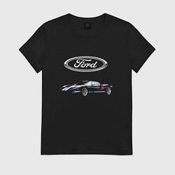 Футболка хлопковая женская Ford Racing, цвет: черный