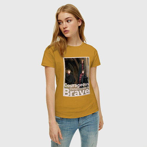 Женская футболка Мужественные, решительные и смелые Гарри, Рон и Ге / Горчичный – фото 3