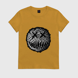 Футболка хлопковая женская Жуткая рожица пиксельная, цвет: горчичный