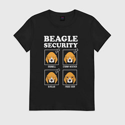 Футболка хлопковая женская Бигль - Охрана, цвет: черный